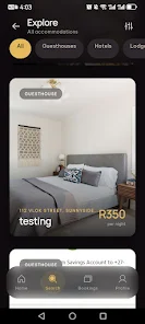 Boo Bookings showing available accommodation listings