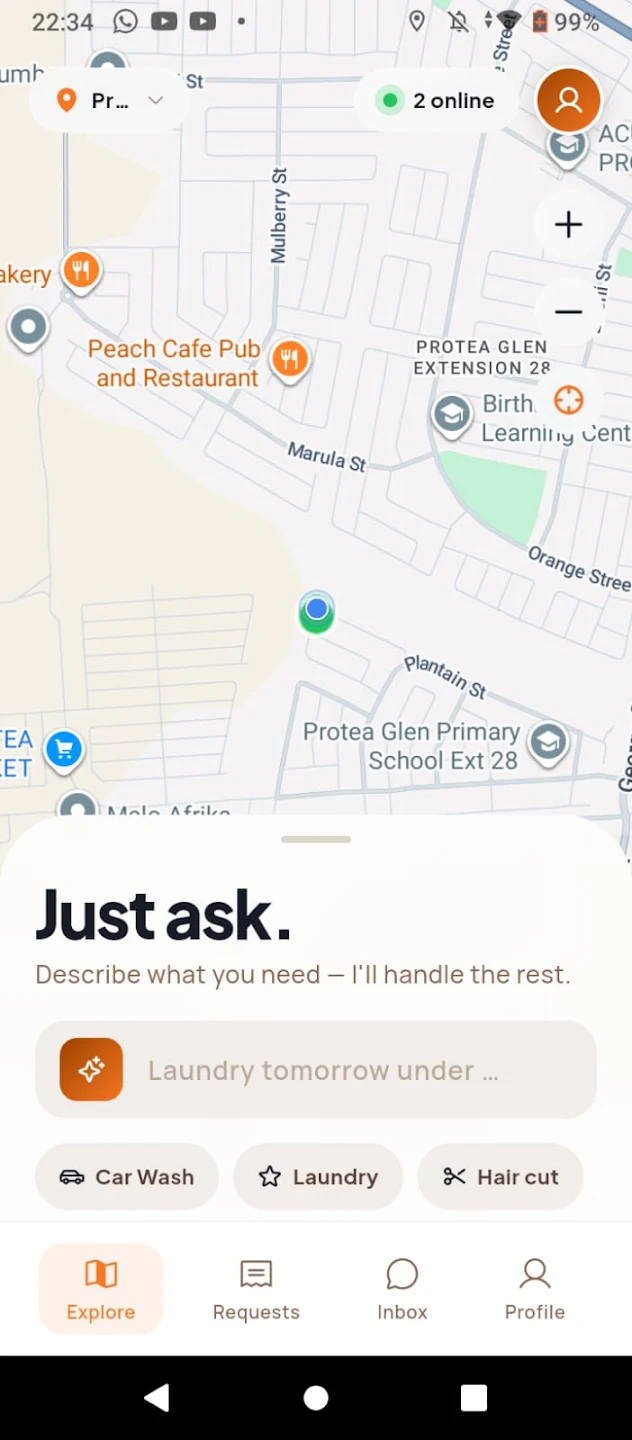 Skoropo asking the user to describe the job they need done